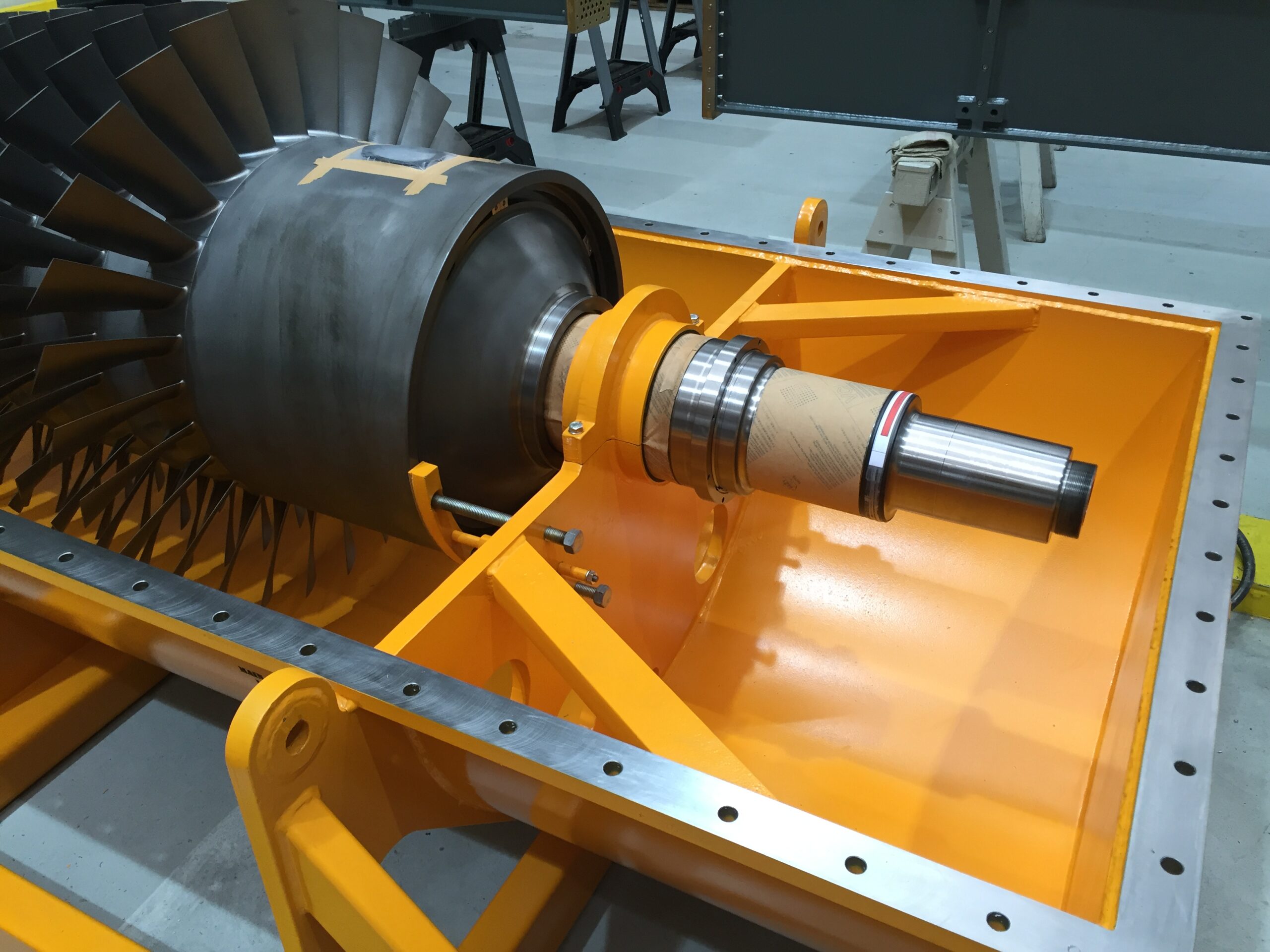 Turbine rotor secured in Roteq's custom nitrogen-buffered storage box
